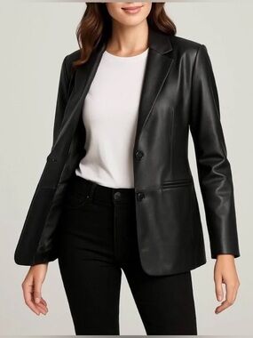 Rebecca Minkoff Black Vegan Leather Blazer Women Size: XL